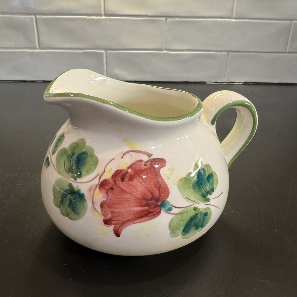 Vintage Floral Ceramic Pitcher Vase Hand Painted in Italy Cottage Core Country